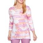 Alfred Dunner Los Cabos 3/4 Sleeve Crew Neck Stripe T-shirt-womens