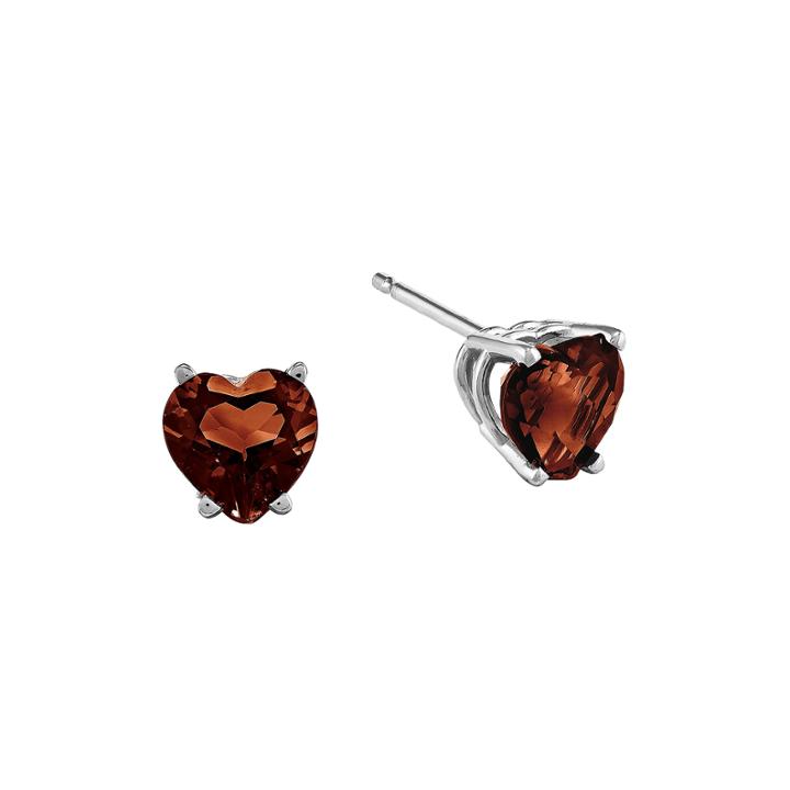 Genuine Garnet 14k White Gold Heart Stud Earrings