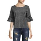 Almost Famous Elbow Sleeve Crew Neck Jersey Blouse-juniors