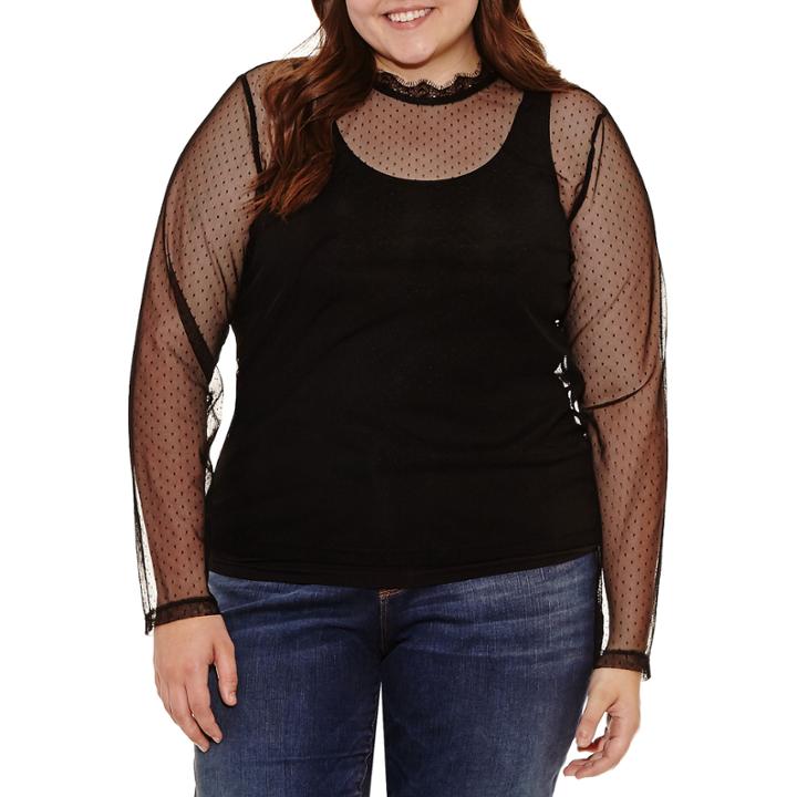 Arizona Long Sleeve Mesh Blouse-juniors Plus