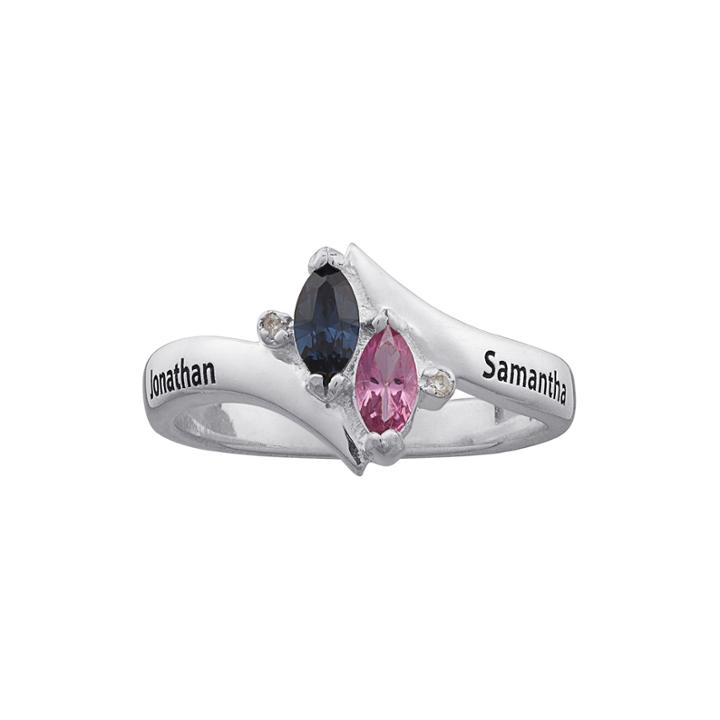 Personalized Marquis Birthstone And Diamond Accent Engraved Ring