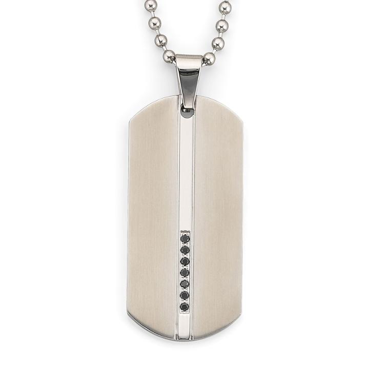 Dog Tag Necklace, .15 Ct. T.w. Diamonds Steel
