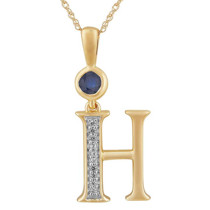 H Womens Lab Created Blue Sapphire 14k Gold Over Silver Pendant Necklace