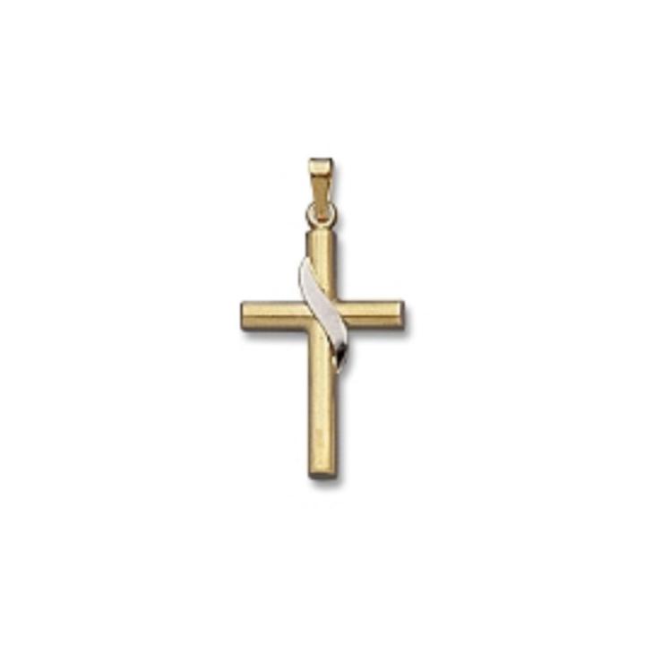 14k Two-tone Gold Ribbon Cross Charm Pendant