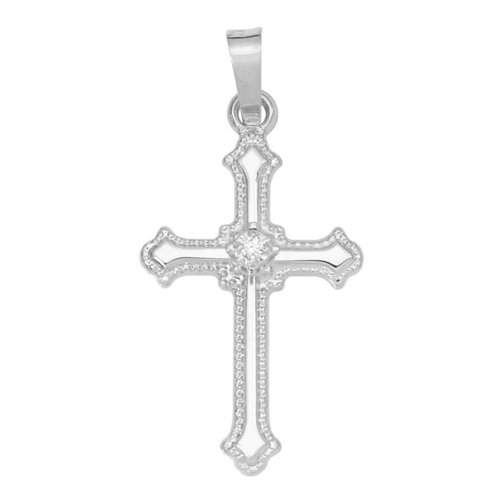 14k White Gold Diamond-accent Cross Charm Pendant