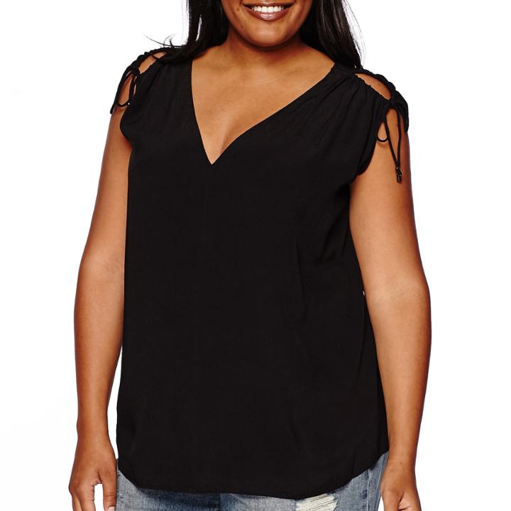 A.n.a Sleeveless Tie Cold Shoulder Blouse - Plus