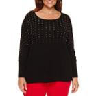 Worthington Long Sleeve Embellished Yoke Pullover Sweater - Plus