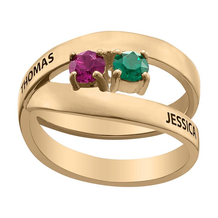 Personalized Womens Simulated Crystal Multi Color 18k Gold Over Silver Round