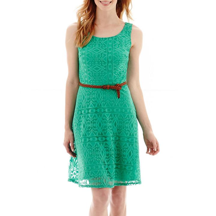 Alyx Sleeveless Scoopneck Crochet Lace Belted Dress