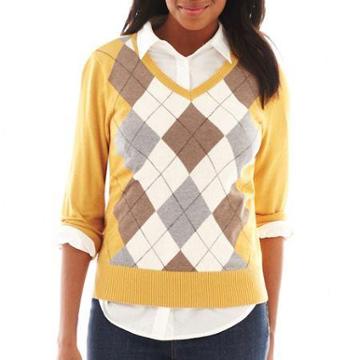 St. Johns Bay Long-sleeve Argyle Sweater
