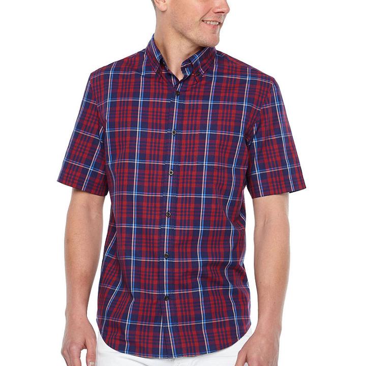 Big Mac Short Sleeve Plaid Button-front Shirt-big And Tall
