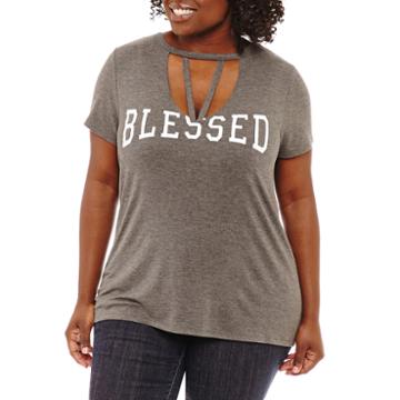 Cut And Paste Short Sleeve V Neck T-shirt-womens Plus
