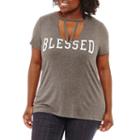 Cut And Paste Short Sleeve V Neck T-shirt-womens Plus