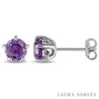 Laura Ashley Round Purple Alexandrite Sterling Silver Stud Earrings
