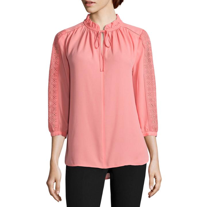 Worthington 3/4 Sleeve Y Neck Georgette Blouse