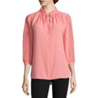 Worthington 3/4 Sleeve Y Neck Georgette Blouse