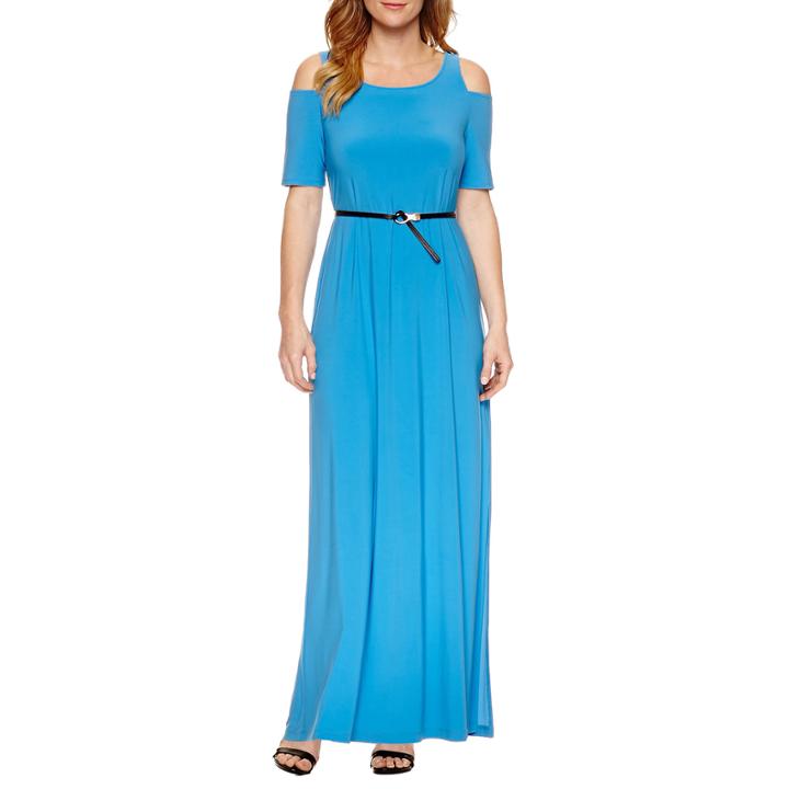 Black Label By Evan-picone Elbow Sleeve Maxi Dress