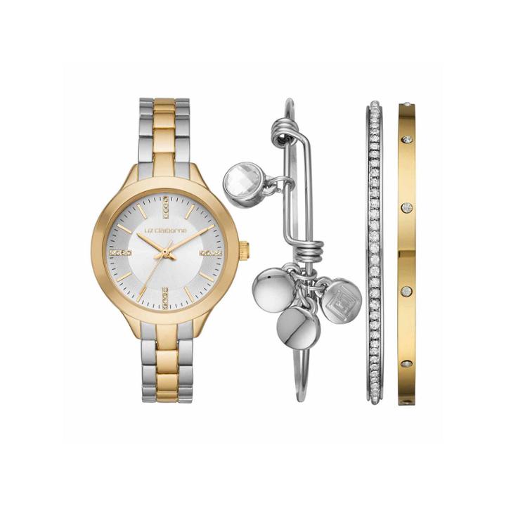 Liz Claiborne Womens Two Tone Watch Boxed Set-lc9044