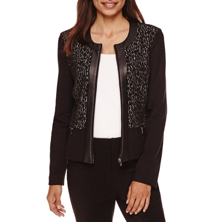 Liz Claiborne Long-sleeve Ponte Zip-front Jacket - Petite