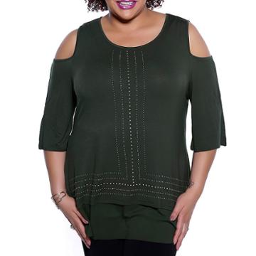 Kaily K. 3/4 Sleeve Cold Shoulder Pullover - Plus
