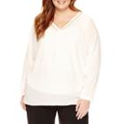 Liz Claiborne Long Sleeve V Neck Woven Blouse-plus