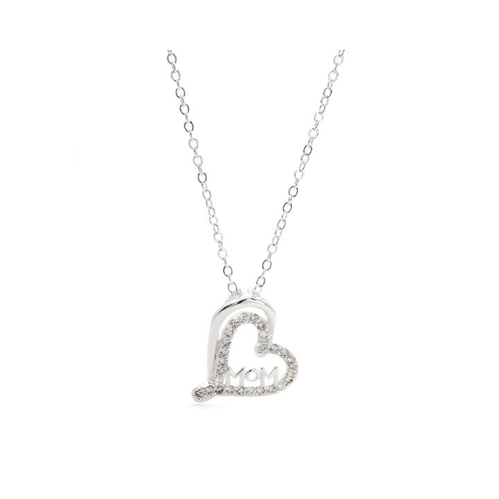 City By City Cubic Zirconia Mom In Heart Pendant Necklace