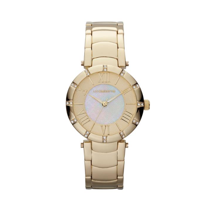 Liz Claiborne Womens Gold-tone Mother-of-pearl Bracelet Watch