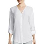 Liz Claiborne Long-sleeve Roll-tab V-neck Shirt