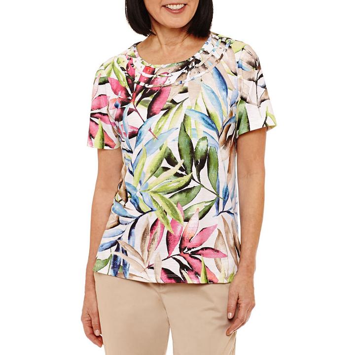 Alfred Dunner Classics Short Sleeve Crew Neck Floral T-shirt-womens