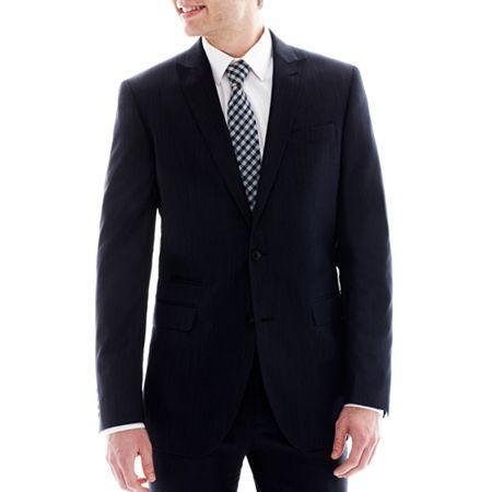Jf J. Ferrar Navy Variegated Stripe Suit Jacket - Slim-fit