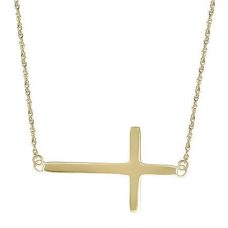 14k Yellow Gold Horizontal Cross Pendant Necklace