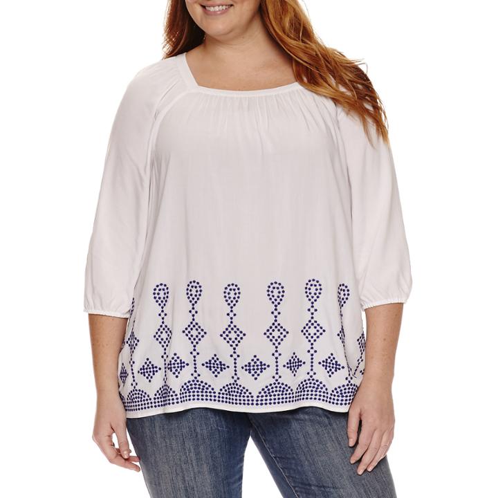 St. John's Bay 3/4 Sleeve Peasant Top Plus