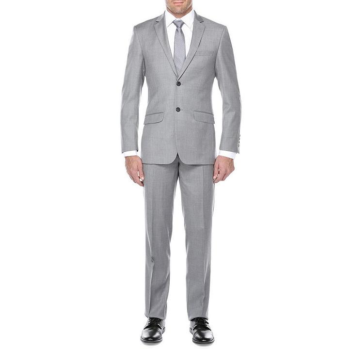 Verno Men's Grey Wool Classic Fit 100% Wool Single Breast Three-piece Suit