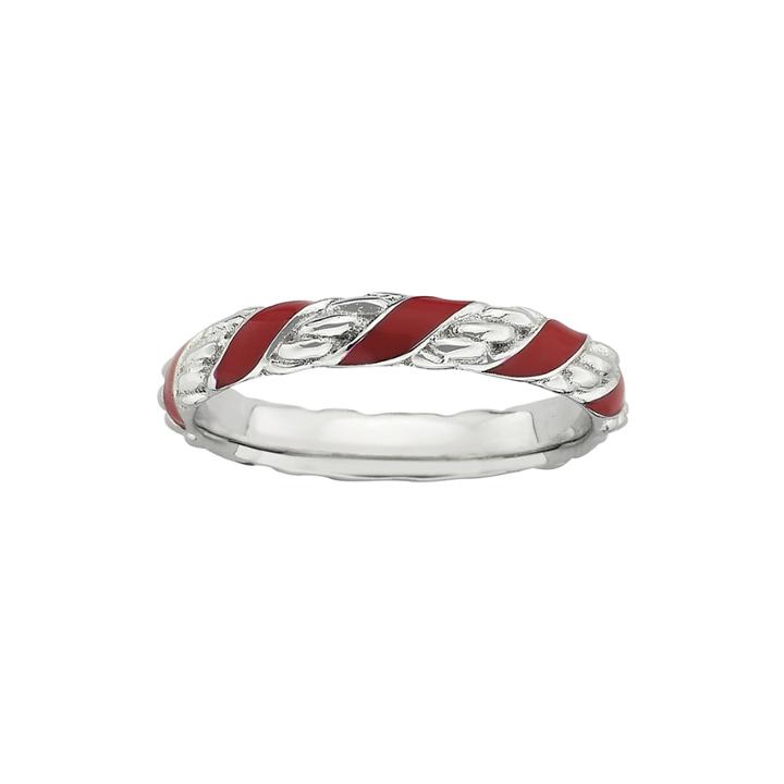 Personally Stackable Sterling Silver Red Enamel Ribbon Ring