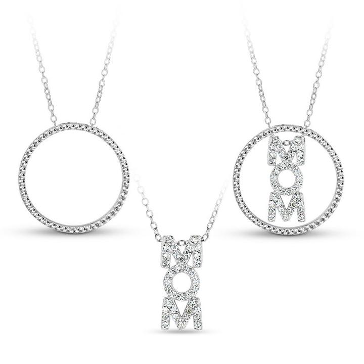 Sterling Silver 3-in-1 Cubic Zirconia Circle Mom Necklace
