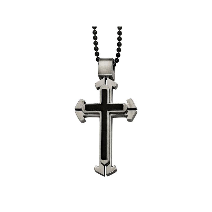 Mens Stainless Steel Black Ion-plated Triple Layer Pendant