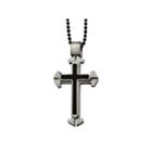 Mens Stainless Steel Black Ion-plated Triple Layer Pendant