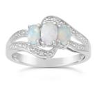 Womens Lab Created Opal White Sterling Silver 3-stone Ring