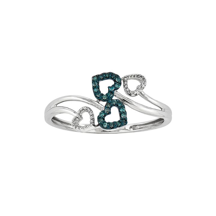 White And Color-enhanced Blue Diamond-accent Four-heart Ring