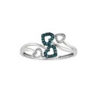 White And Color-enhanced Blue Diamond-accent Four-heart Ring