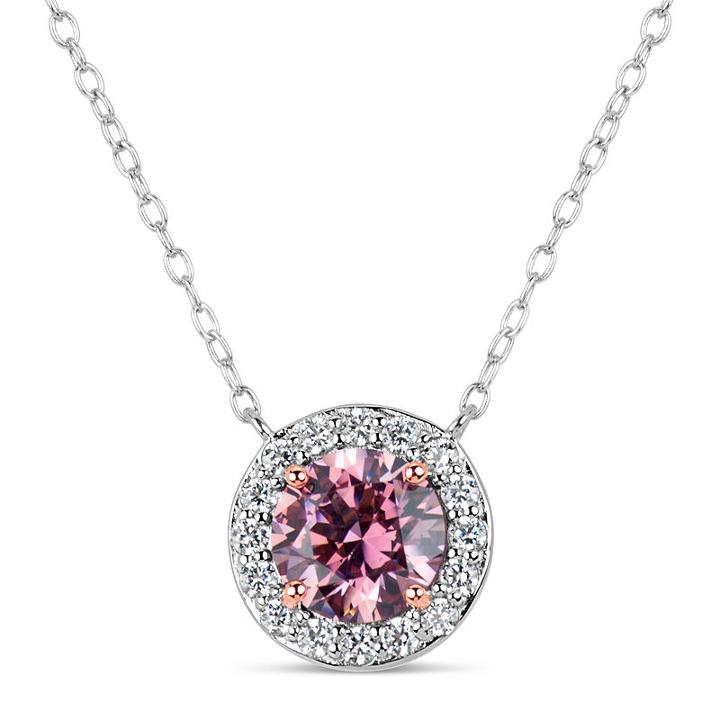 Sterling Silver & 18k Rose Gold Over Silver 2 3/4 Ct. T.w. Halo Necklace Featuring Swarovski Zirconia