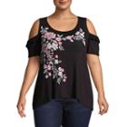 Unity World Wear Short Sleeve Cold Shoulder Embroidered Tee-plus