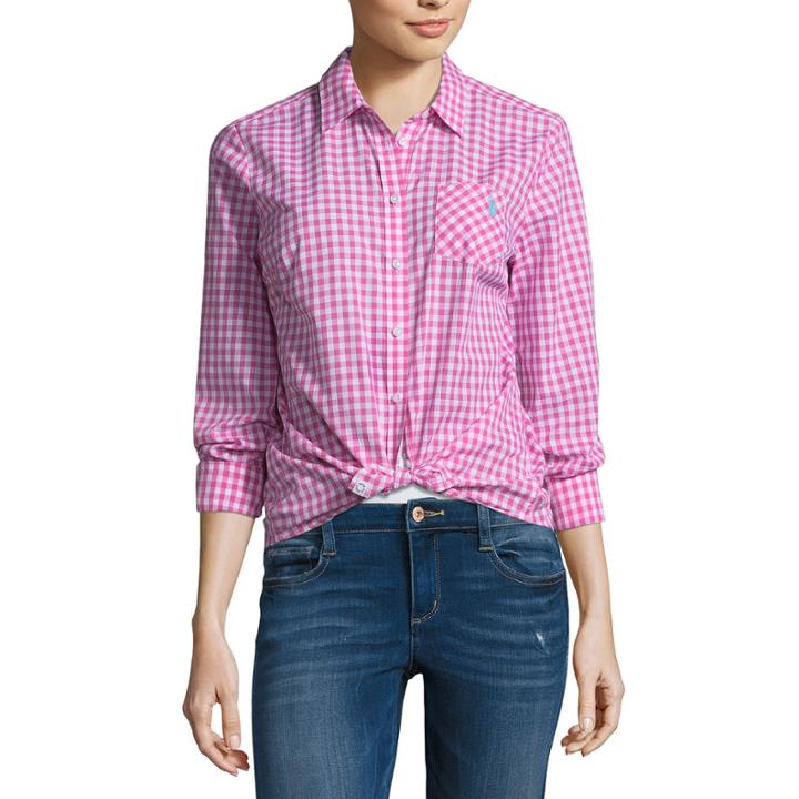 Us Polo Assn. Loose Fit Long Sleeve Gingham Button-front Shirt-juniors