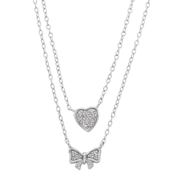 Diamonart Womens 1/3 Ct. T.w. White Cubic Zirconia Bow Pendant Necklace