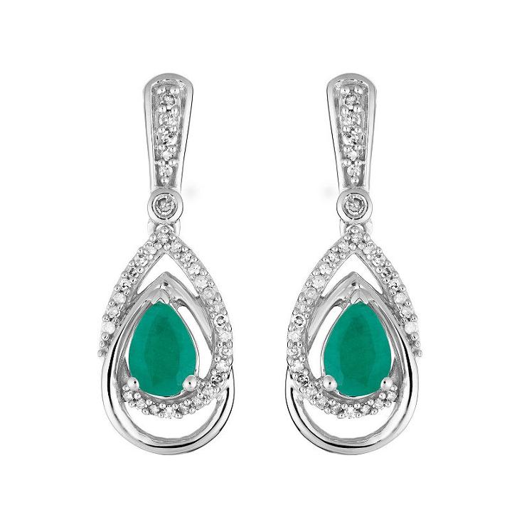 1/3 Ct. T.w. Genuine Green Emerald 10k White Gold Drop Earrings