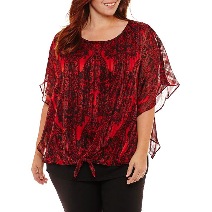 Alyx Short Sleeve Round Neck Charmeuse Paisley Blouse-plus