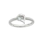 Genuine Aquamarine And Diamond-accent Sterling Silver Stackable Dolphin Ring