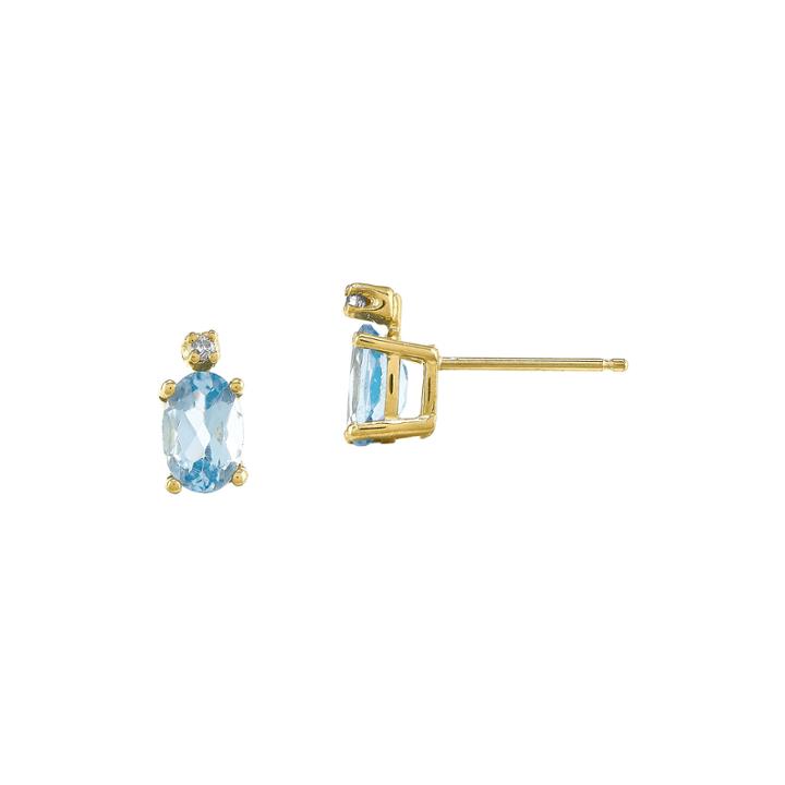 Genuine Aquamarine Diamond-accent 14k Yellow Gold Earrings