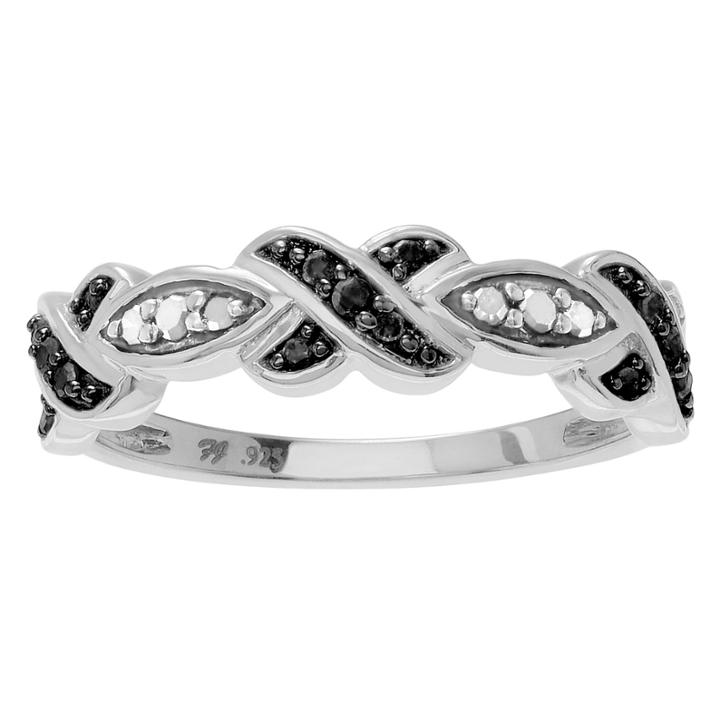 Womens 1/5 Ct. T.w. White & Color-enhanced Black Diamond Sterling Silver Band