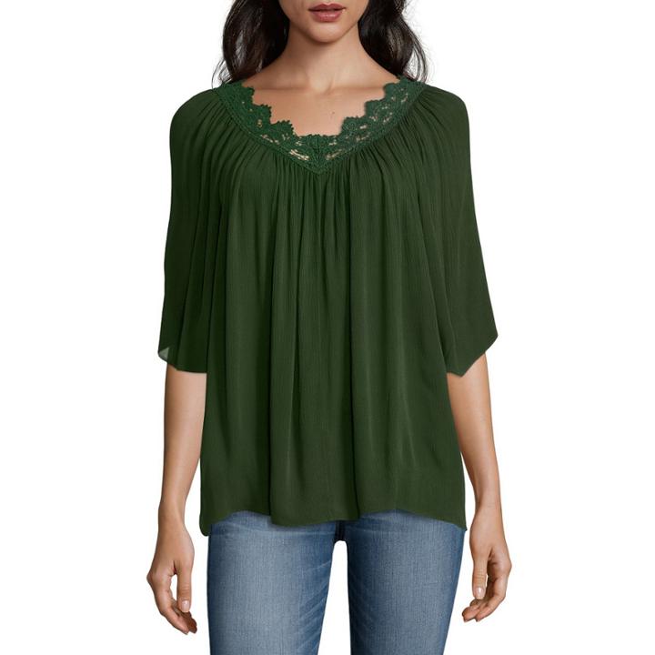 A.n.a 3/4-sleeve Embroidered-neck Boho Top